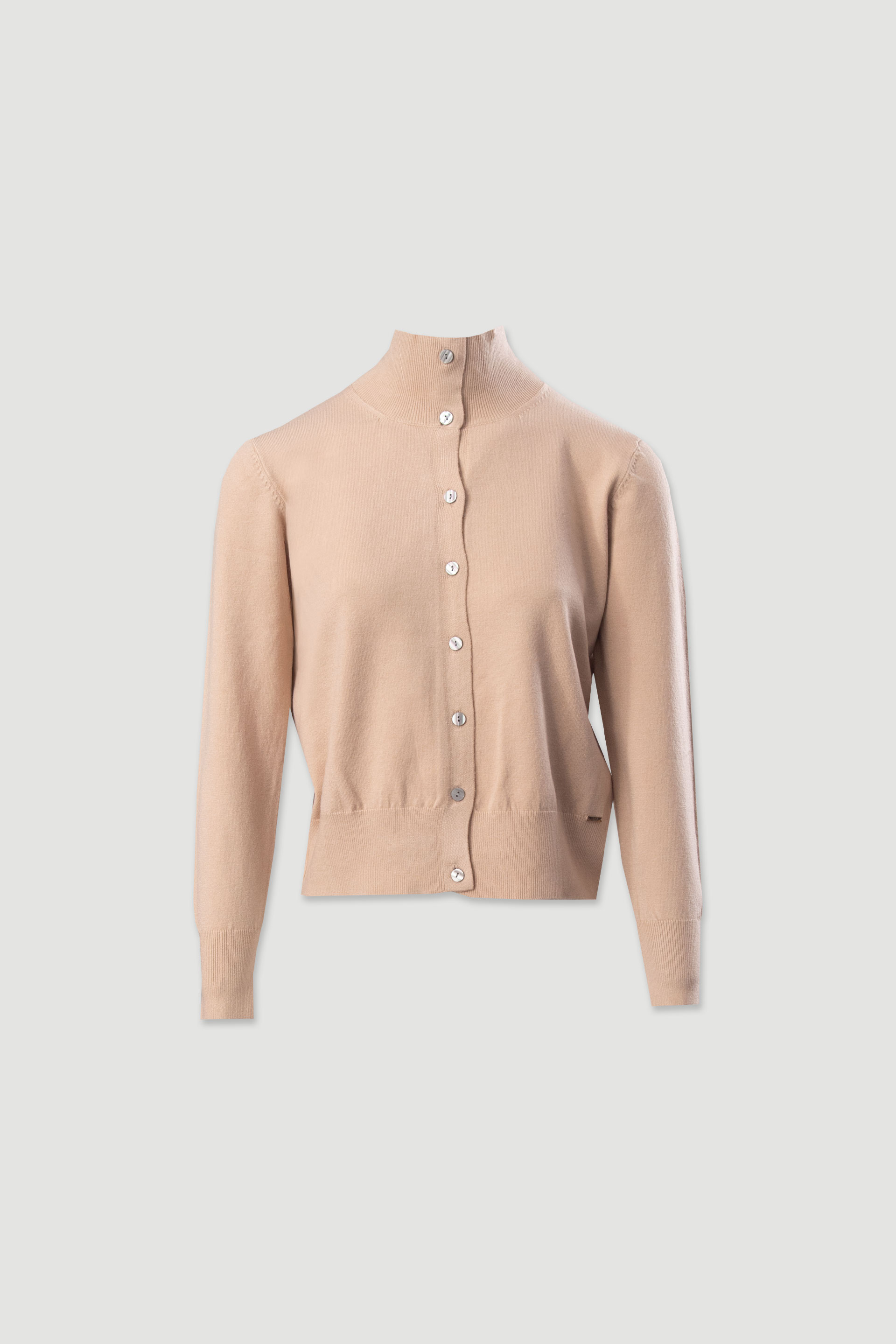 Casaco de malha com gola subida canelada