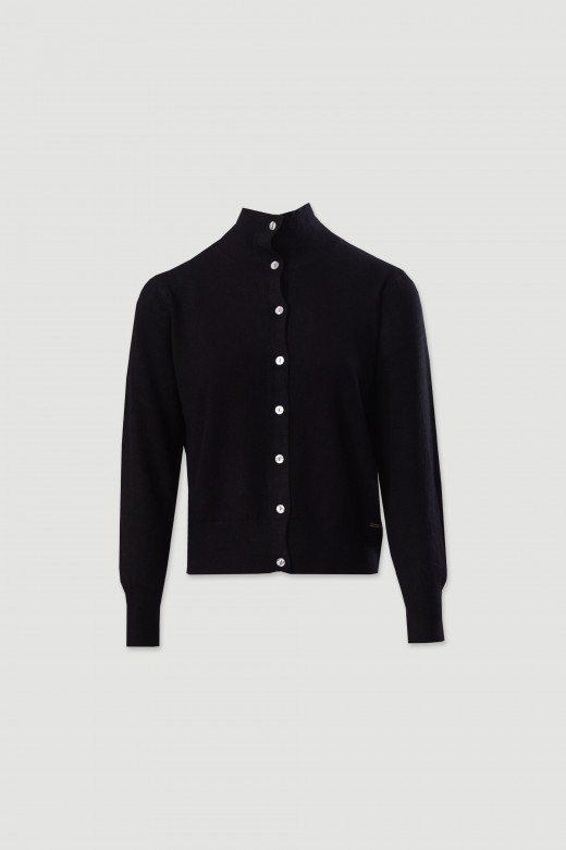 Cardigan en maille avec col montant côtelé Cardigan en maille avec col montant côtelé