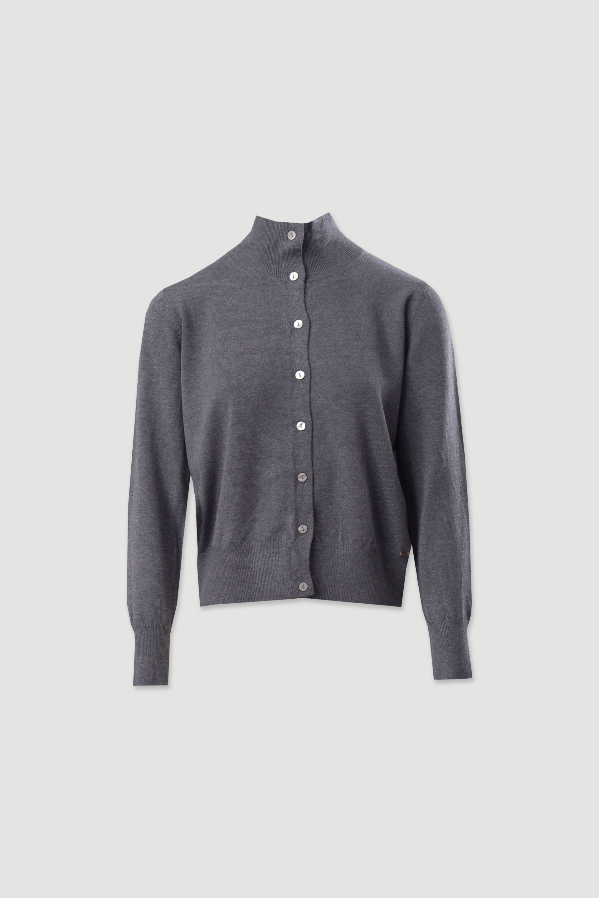 Knit cardigan with ribbed high collar