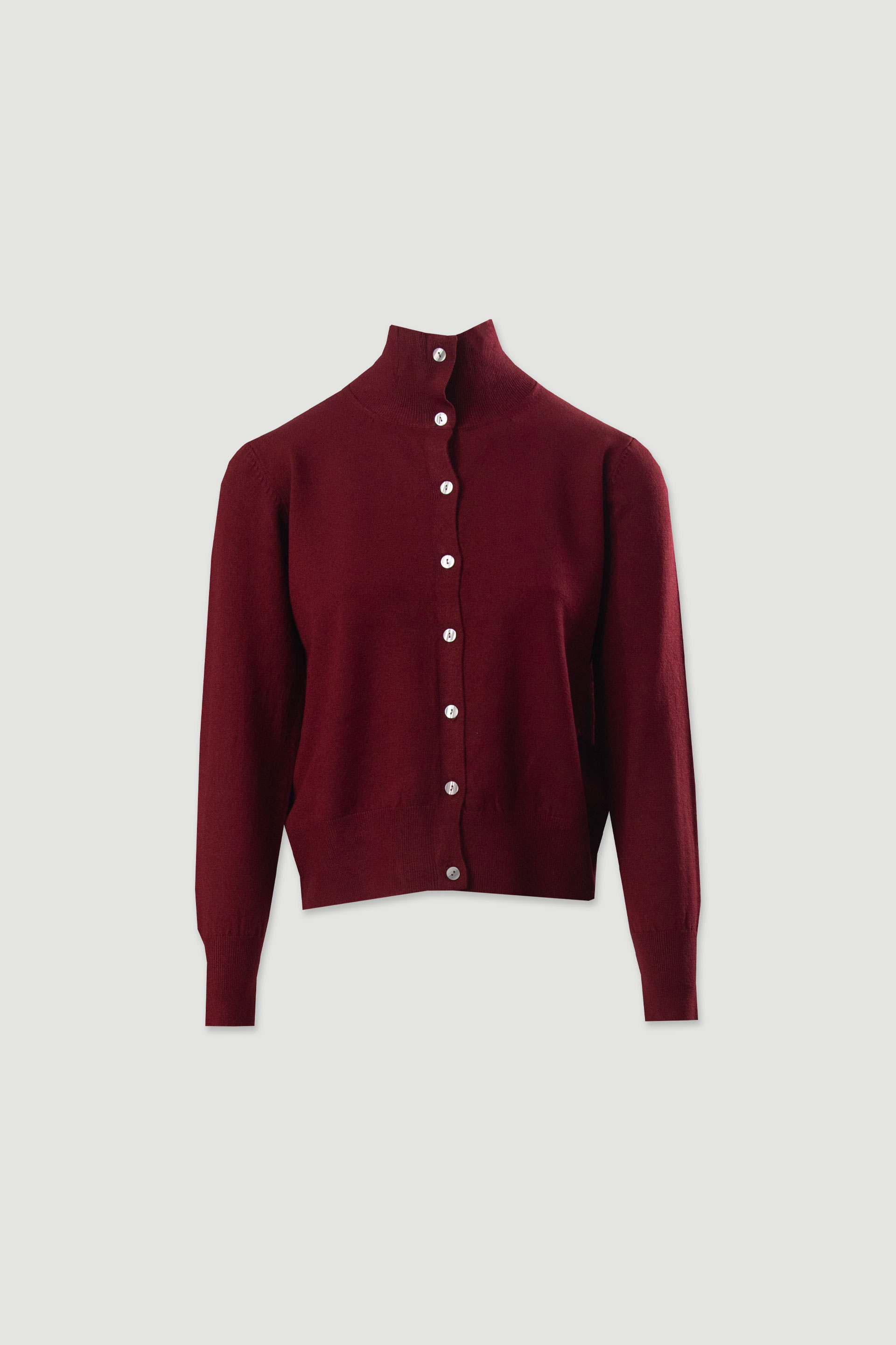 Knit cardigan with ribbed high collar