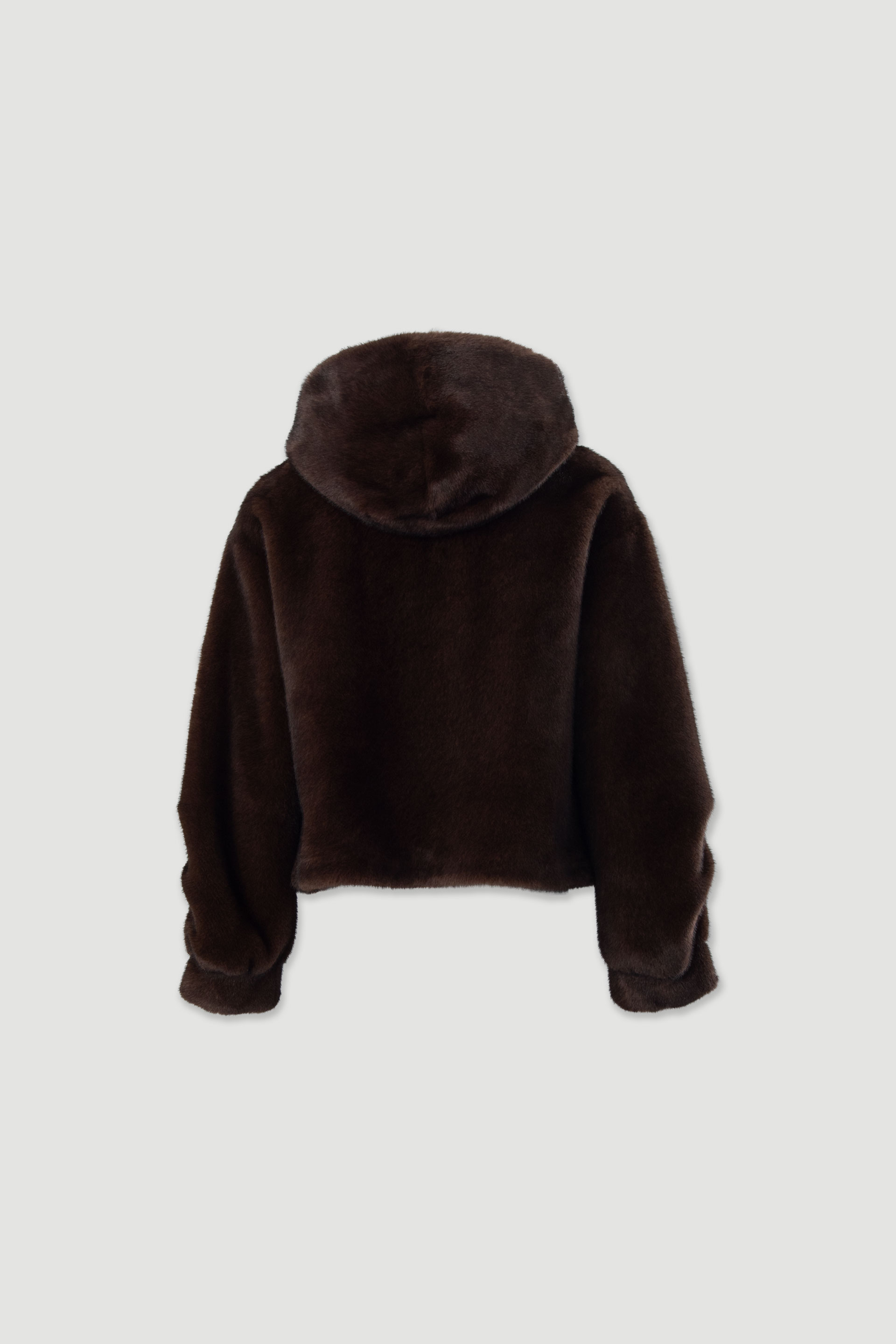 Veste courte en fausse fourrure avec capuche