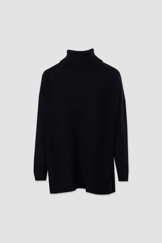 Jersey de punto con cuello alto acanalado