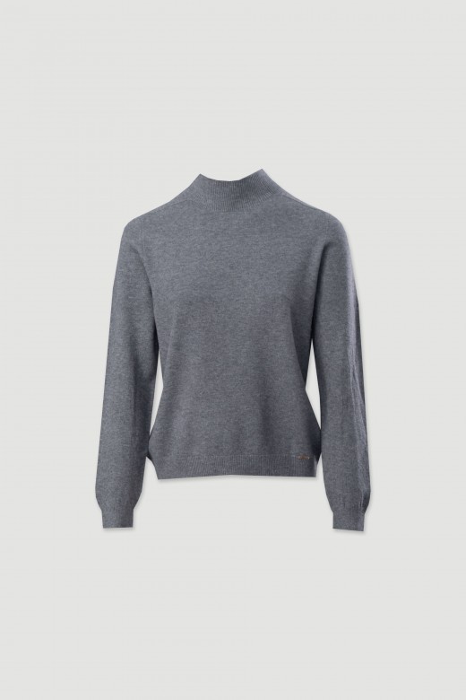 Pull en maille avec col montant c�tel�