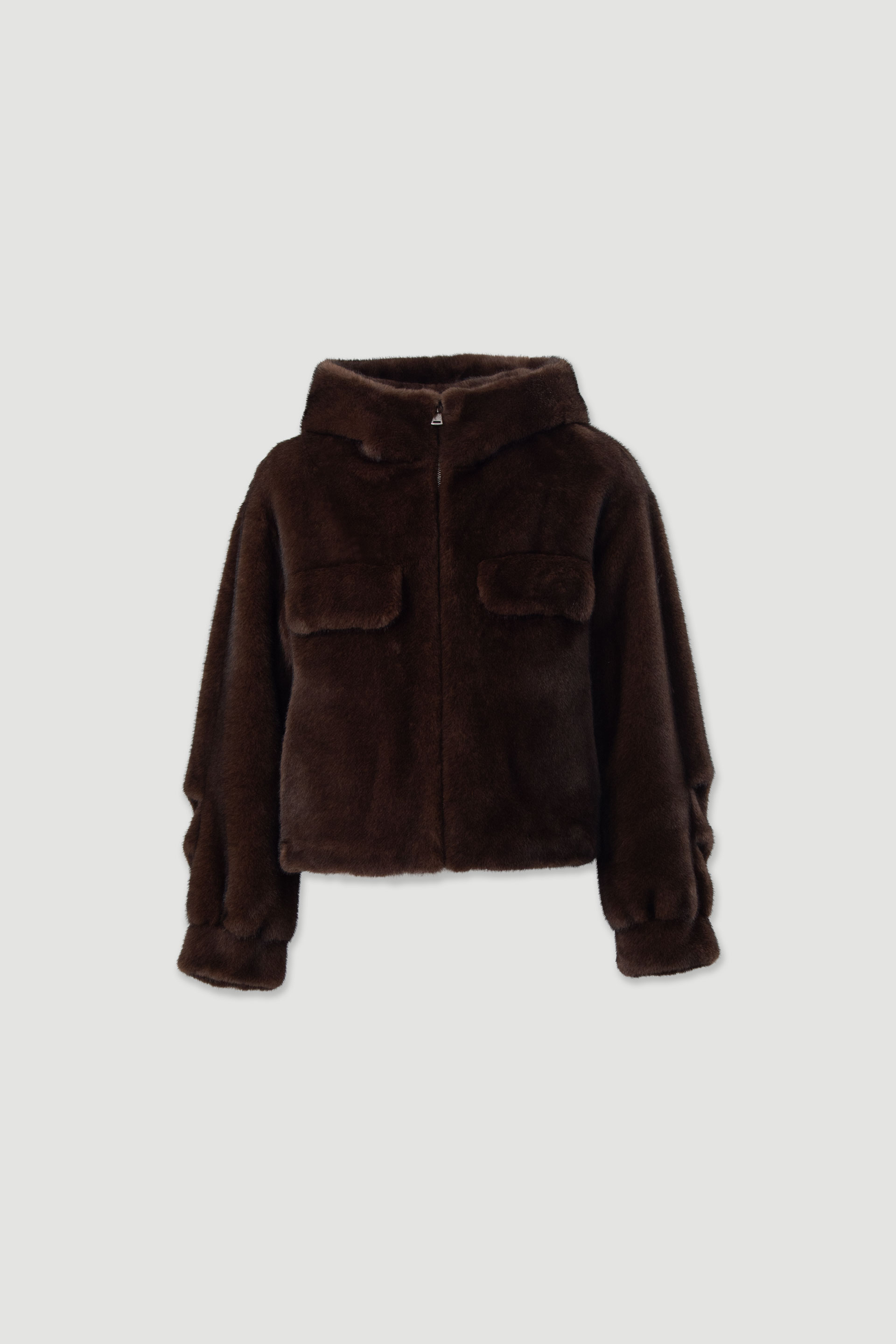 Short faux fur jacket with hood