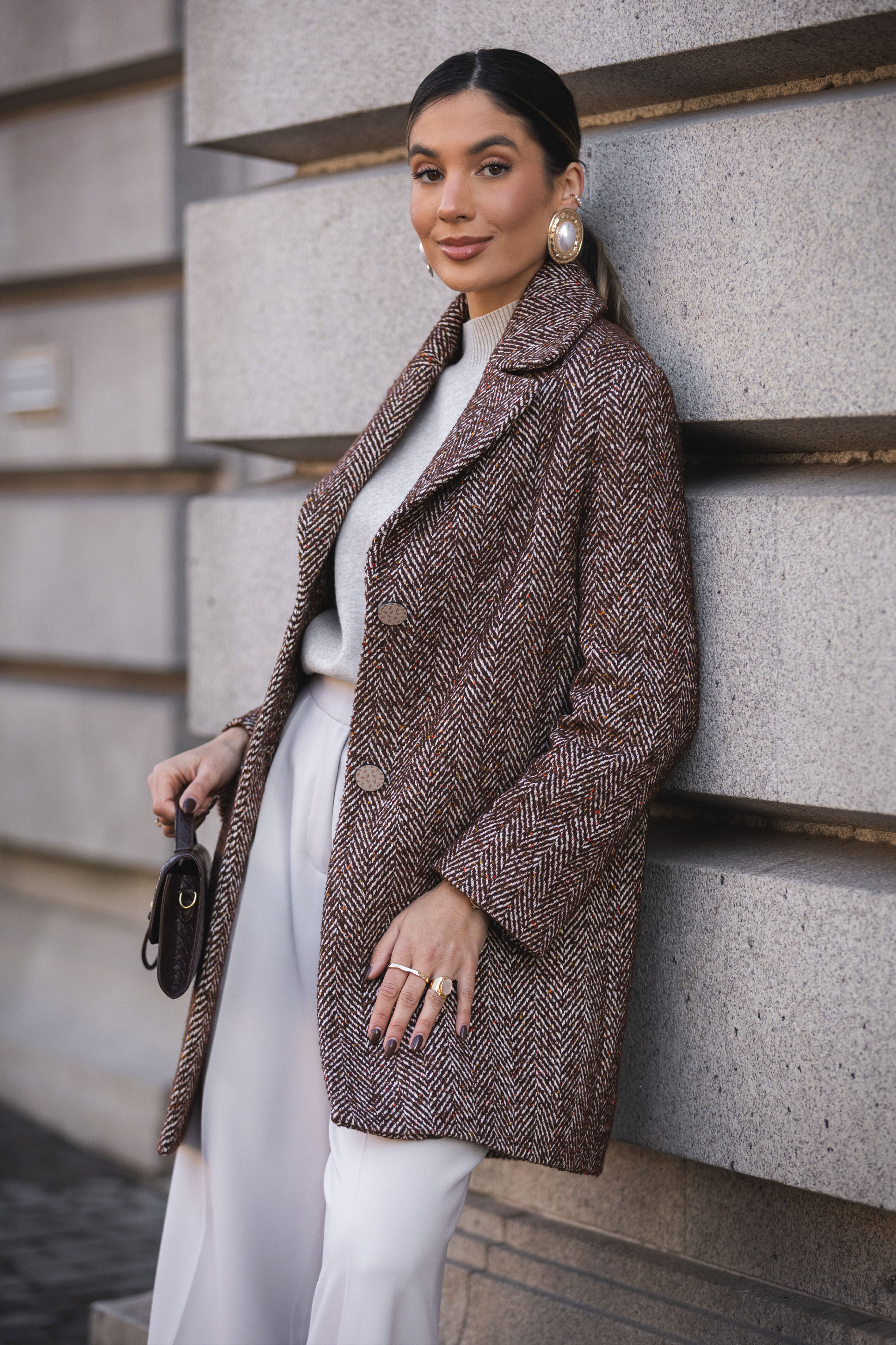 Tweed herringbone coat