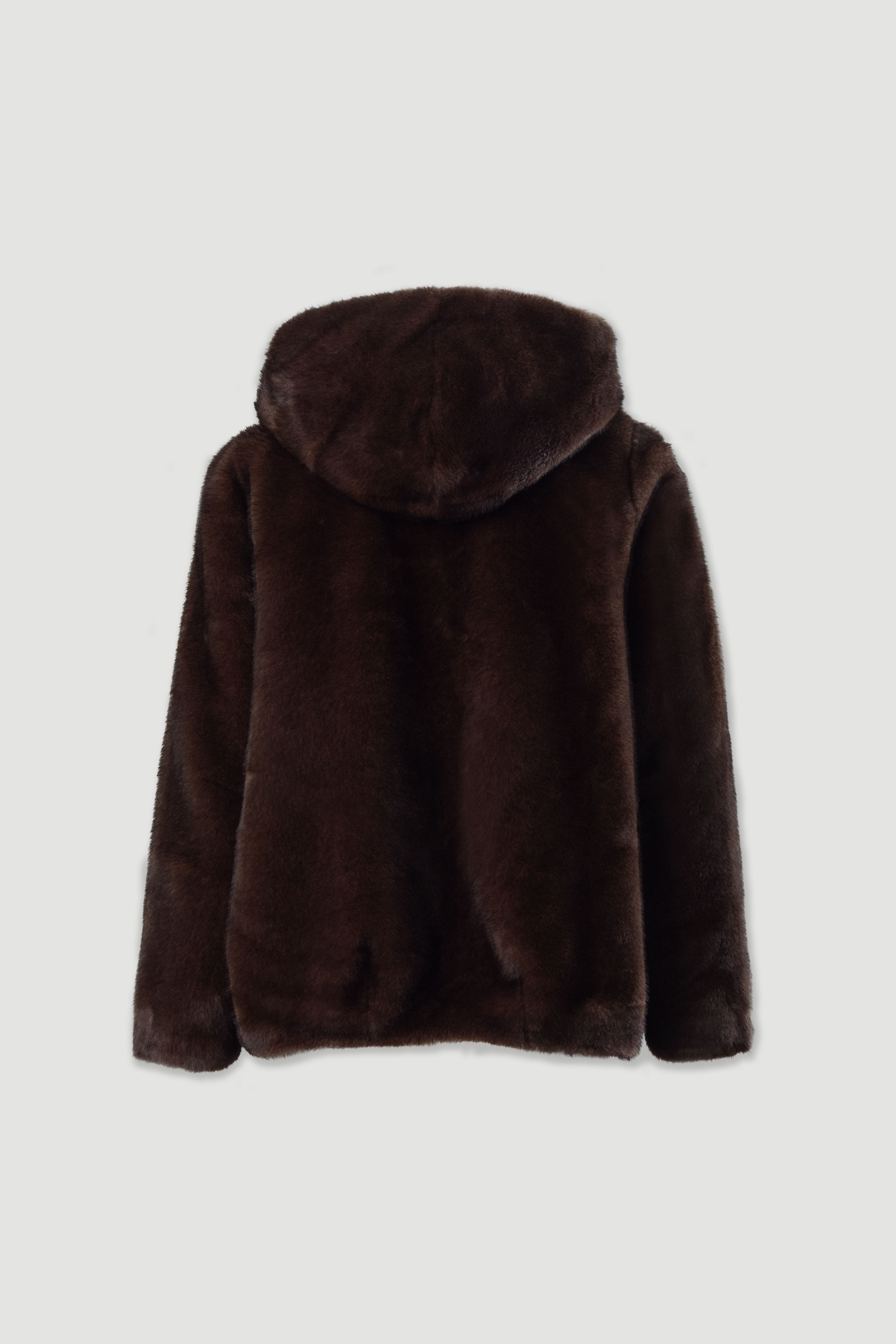 Short faux fur coat with hood