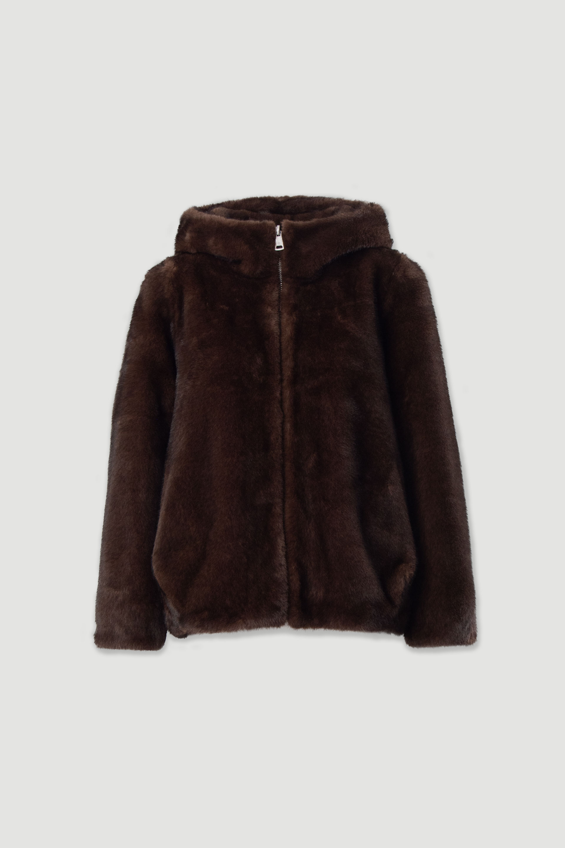 Short faux fur coat with hood