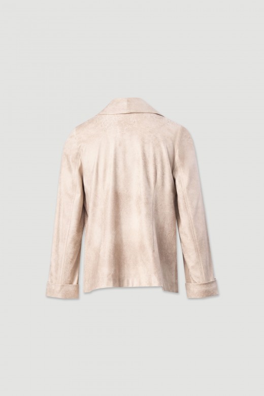 Open-front coat in peach-skin fabric