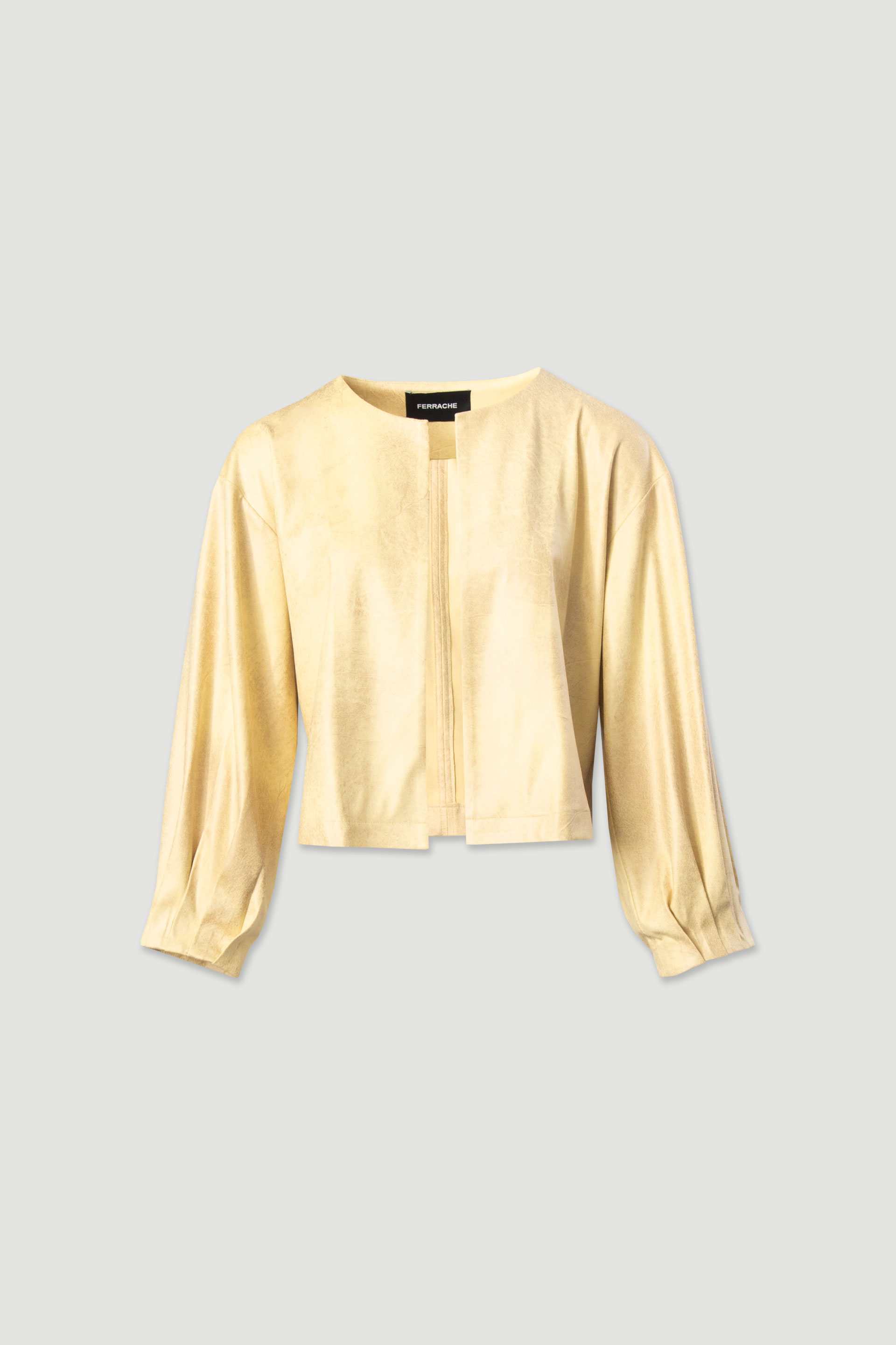 Open-front coat with pleated sleeve detail