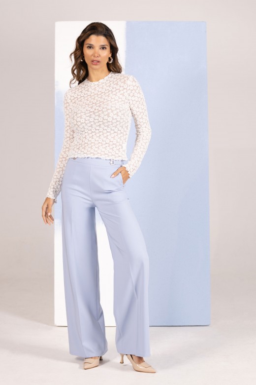 Classic wide-leg trousers with customised metallic button Classic wide-leg trousers with customised metallic button