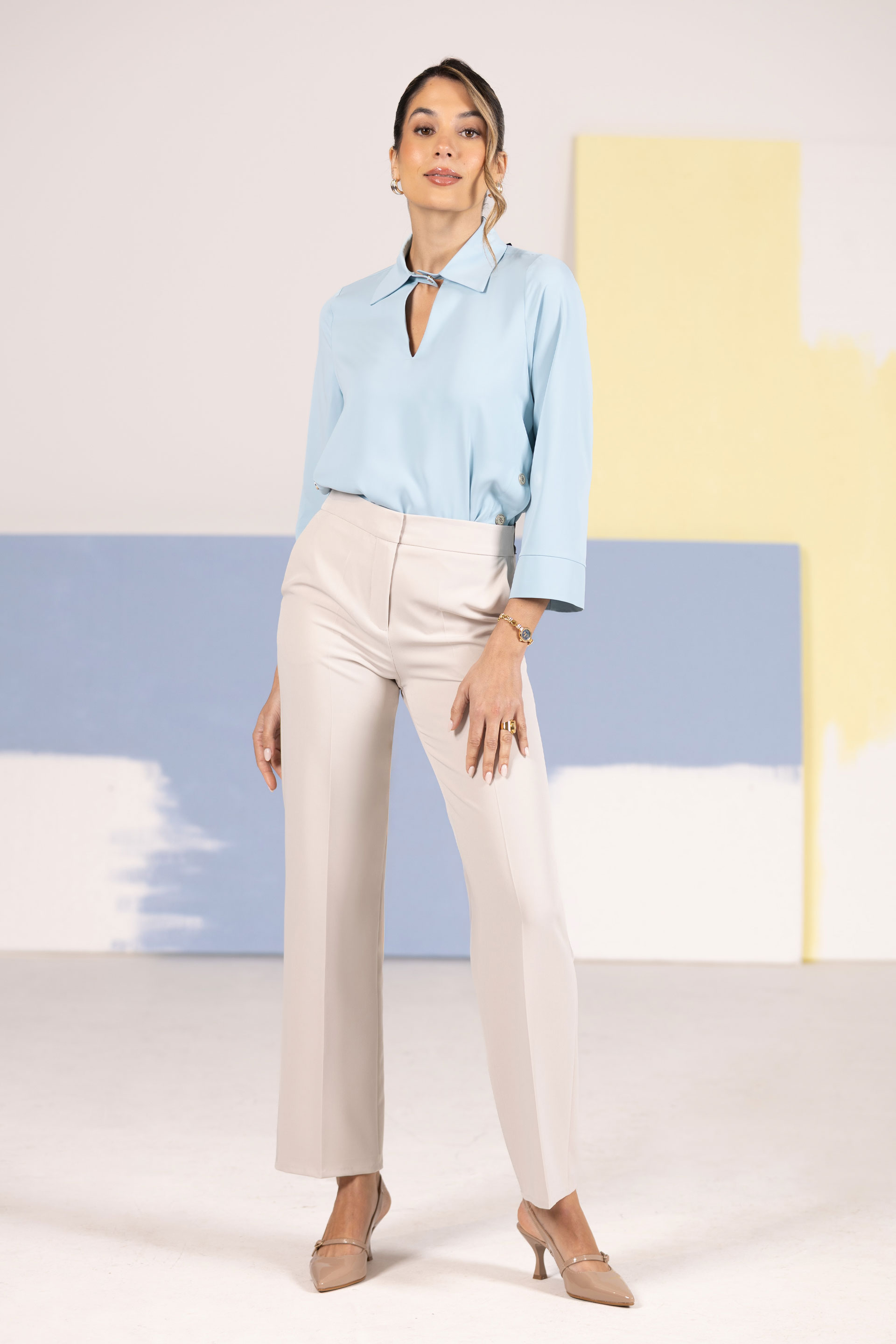 High-waisted straight trousers with customised elastic waistband