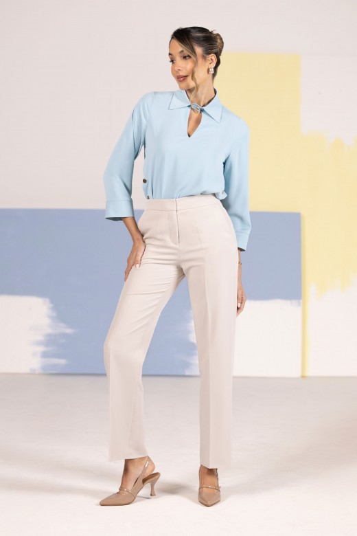 High-waisted straight trousers with customised elastic waistband