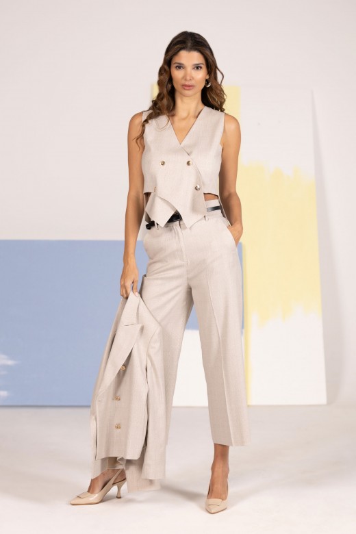 Patterned culotte trousers with contrast belt Patterned culotte trousers with contrast belt