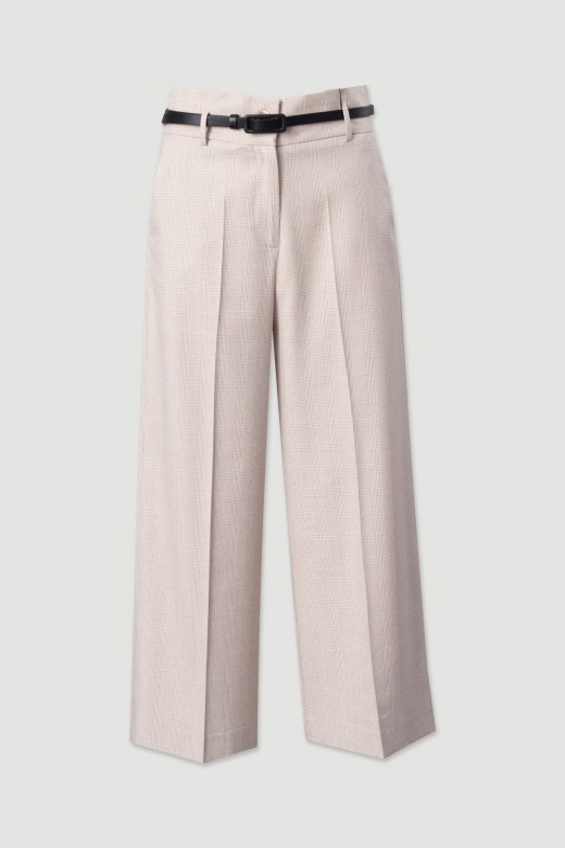 Patterned culotte trousers with contrast belt Patterned culotte trousers with contrast belt