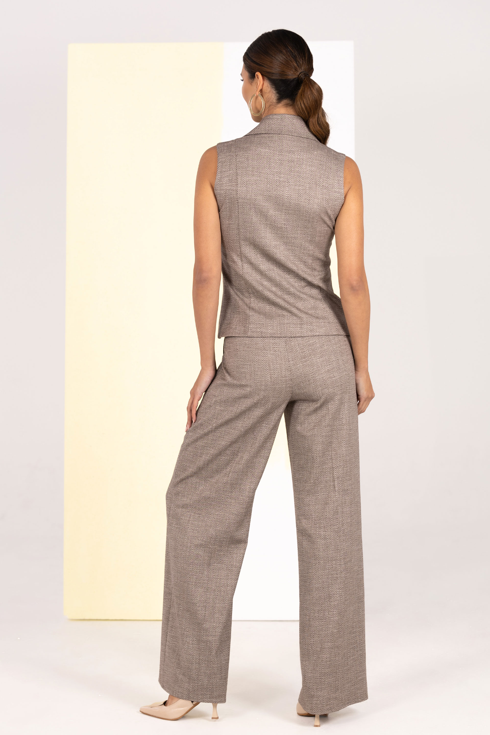 Tweed wide-leg trousers with pleats and elasticated waist