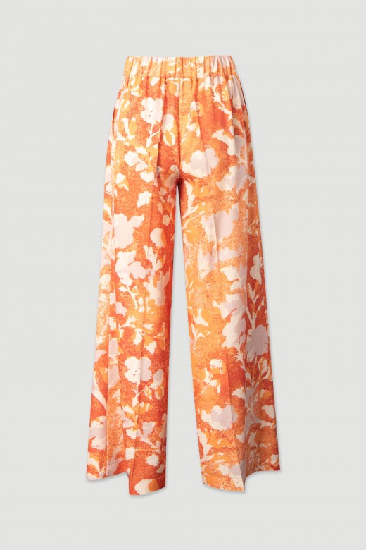 Printed wide-leg trousers with elasticated waist