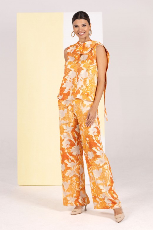 Printed wide-leg trousers with elasticated waist