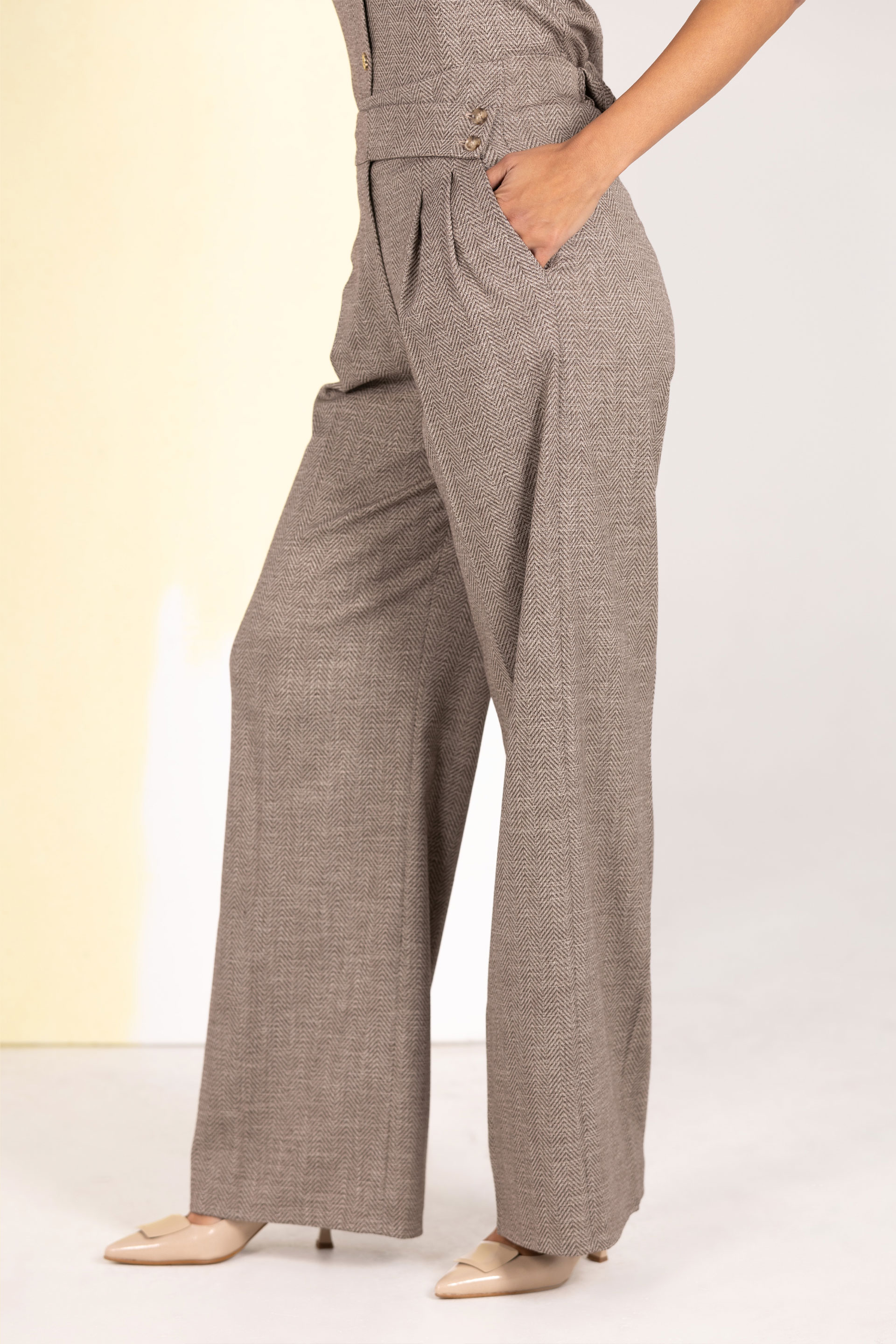 Tweed wide-leg trousers with pleats and elasticated waist