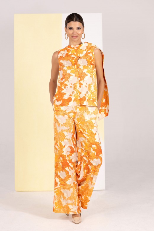 Printed wide-leg trousers with elasticated waist Printed wide-leg trousers with elasticated waist