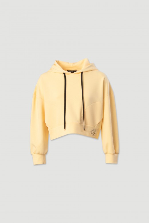 Short hoodie with adjustable drawstring