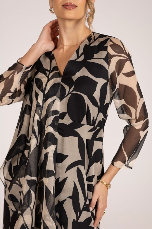 Printed midi dress with v-neckline and belt Printed midi dress with v-neckline and belt