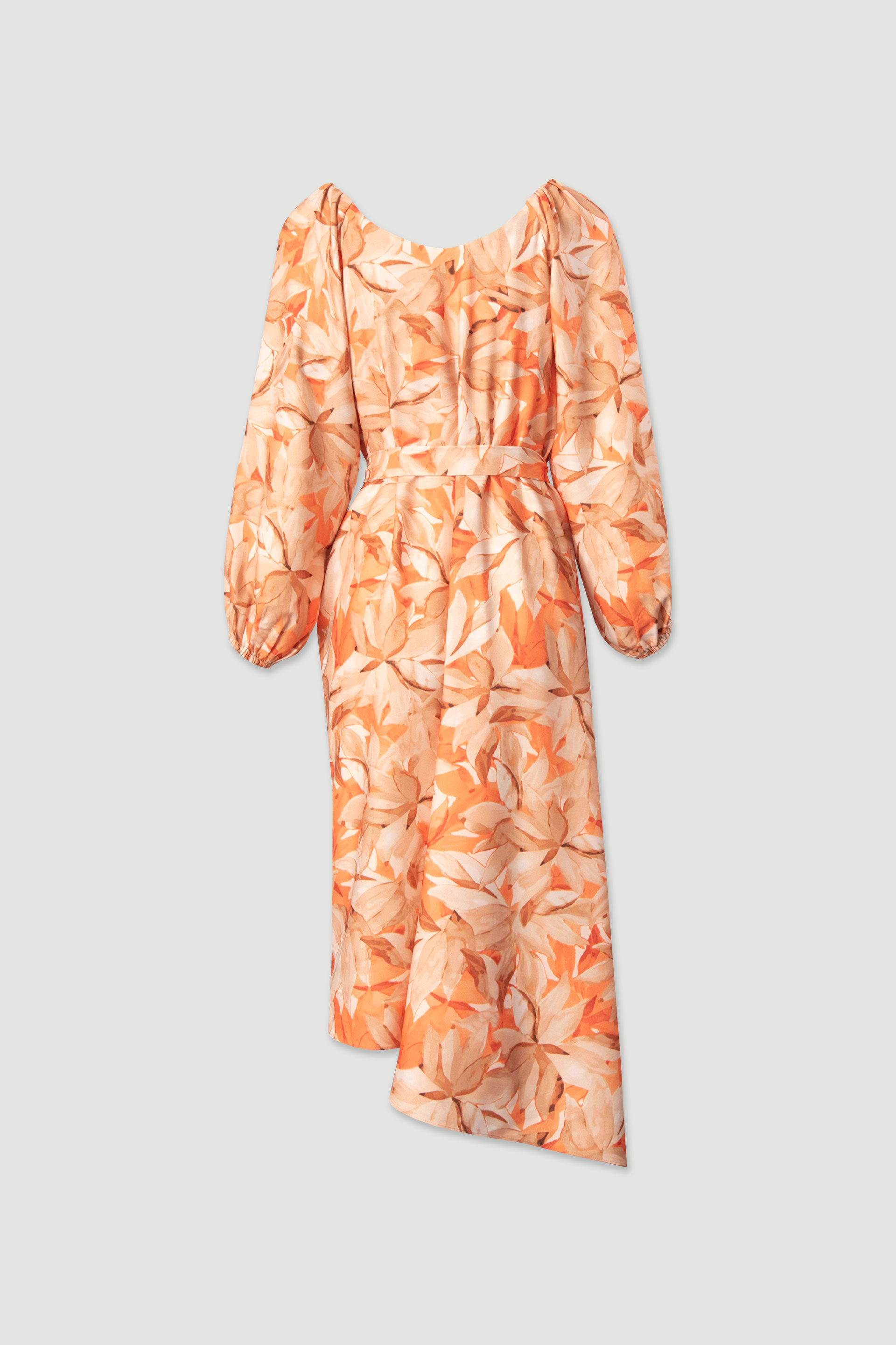 Asymmetric midi dress with floral print