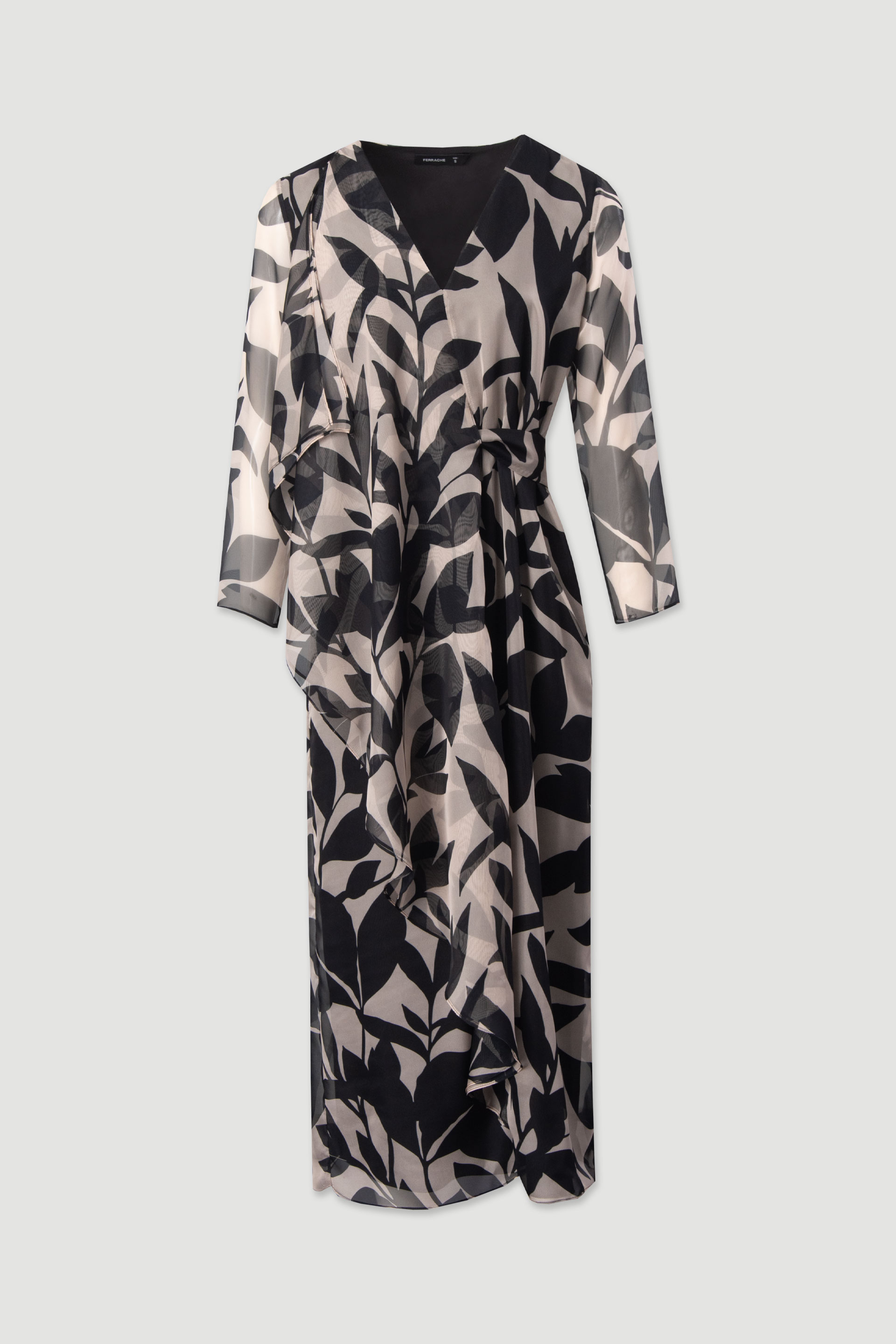 Printed midi dress with v-neckline and belt