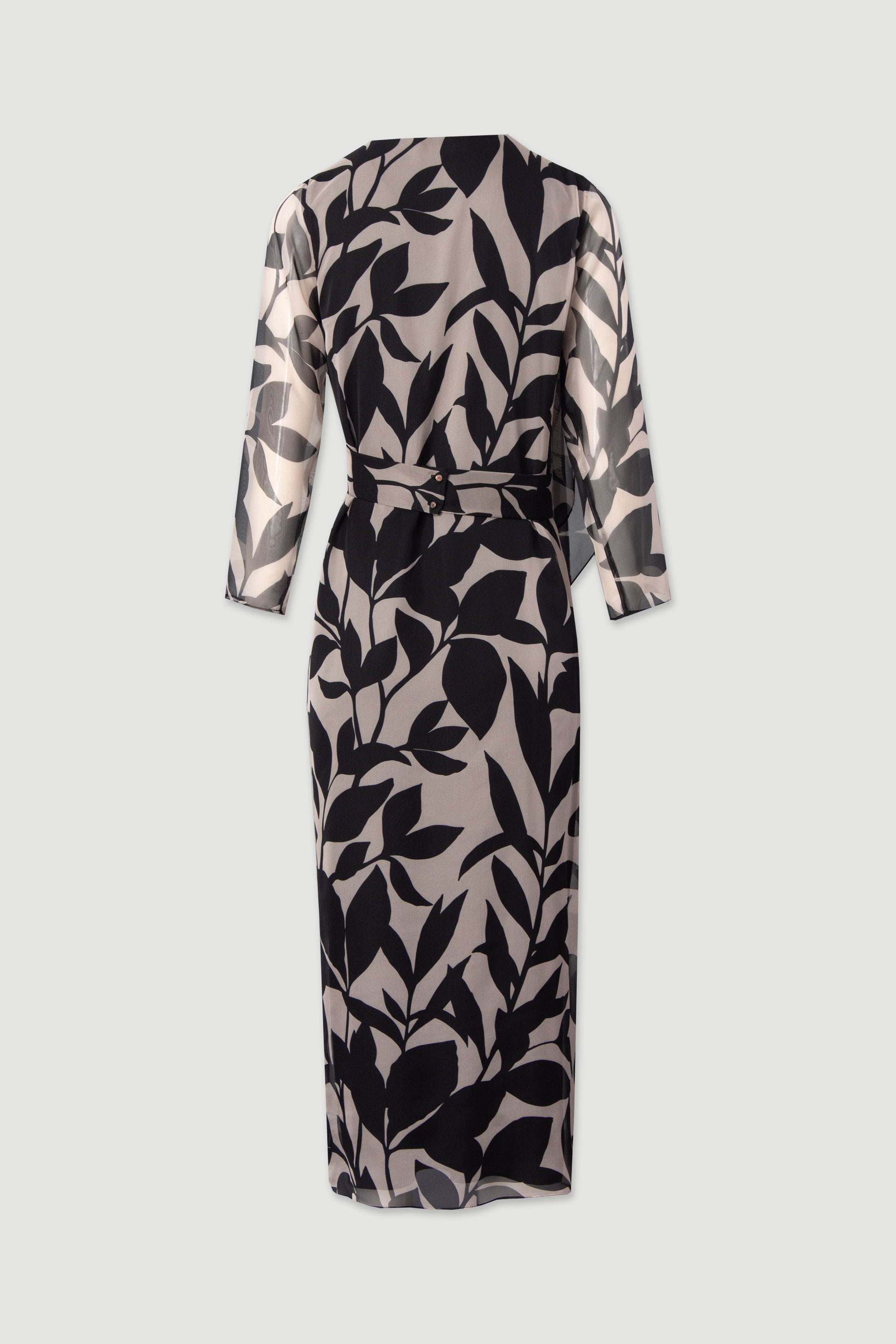 Printed midi dress with v-neckline and belt