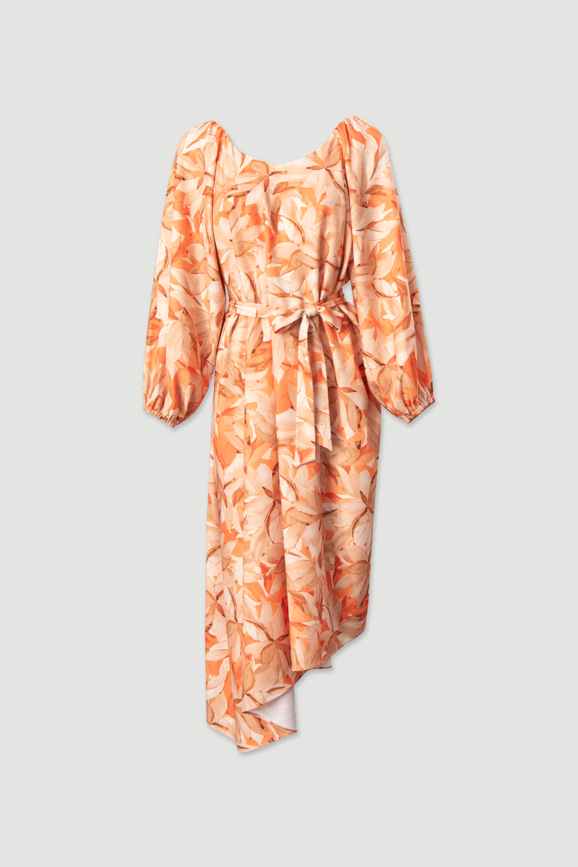 Asymmetric midi dress with floral print