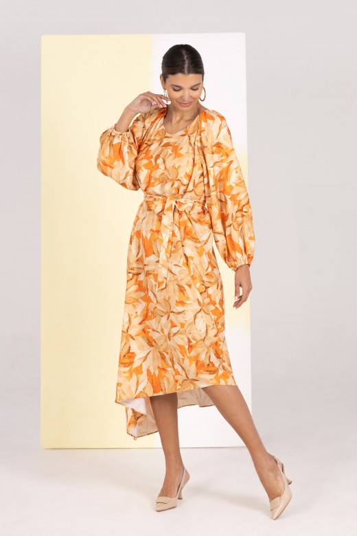 Asymmetric midi dress with floral print