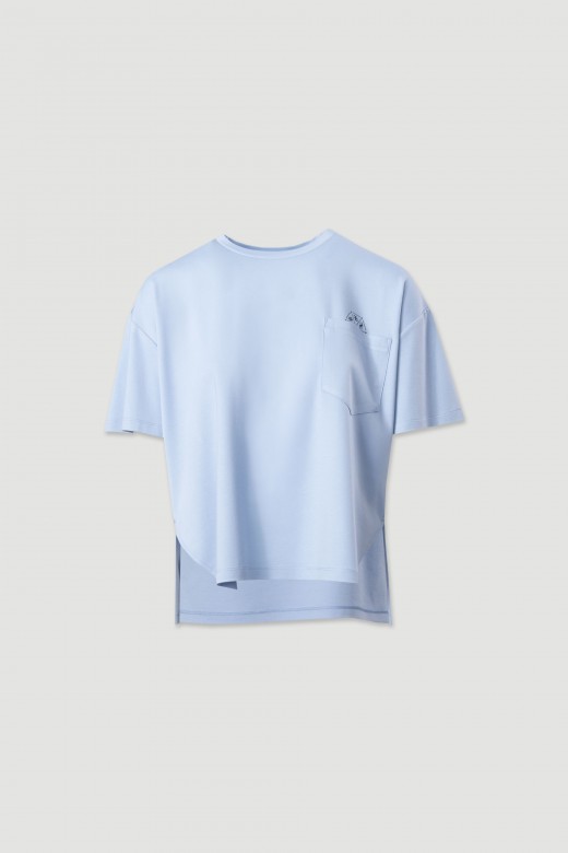 Knit t-shirt with chest pocket and print