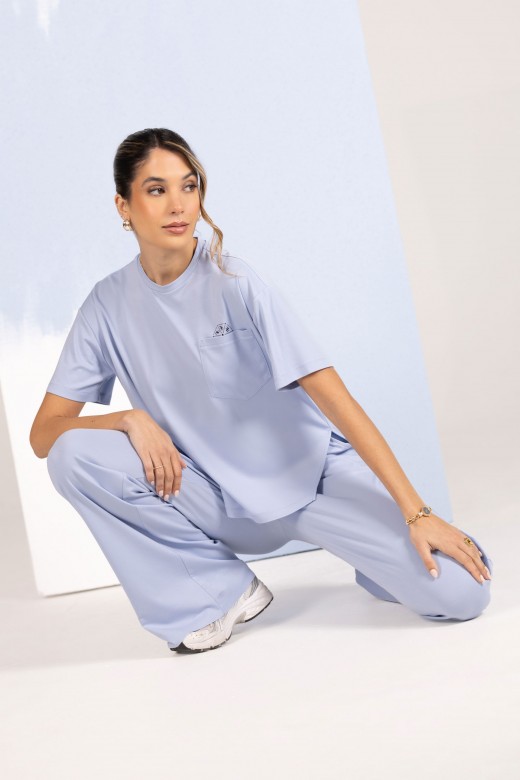 Knit t-shirt with chest pocket and print