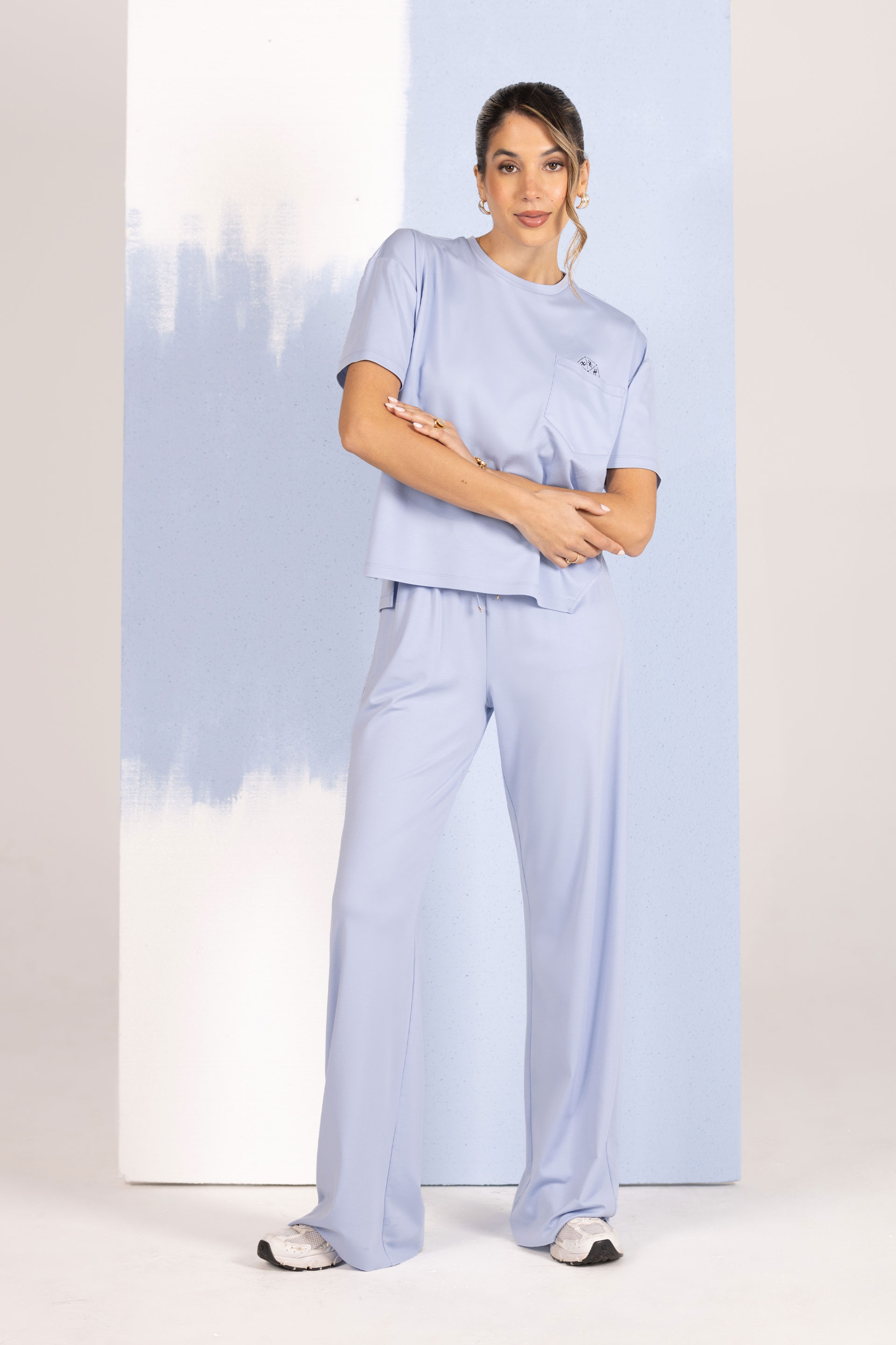 Knit t-shirt with chest pocket and print