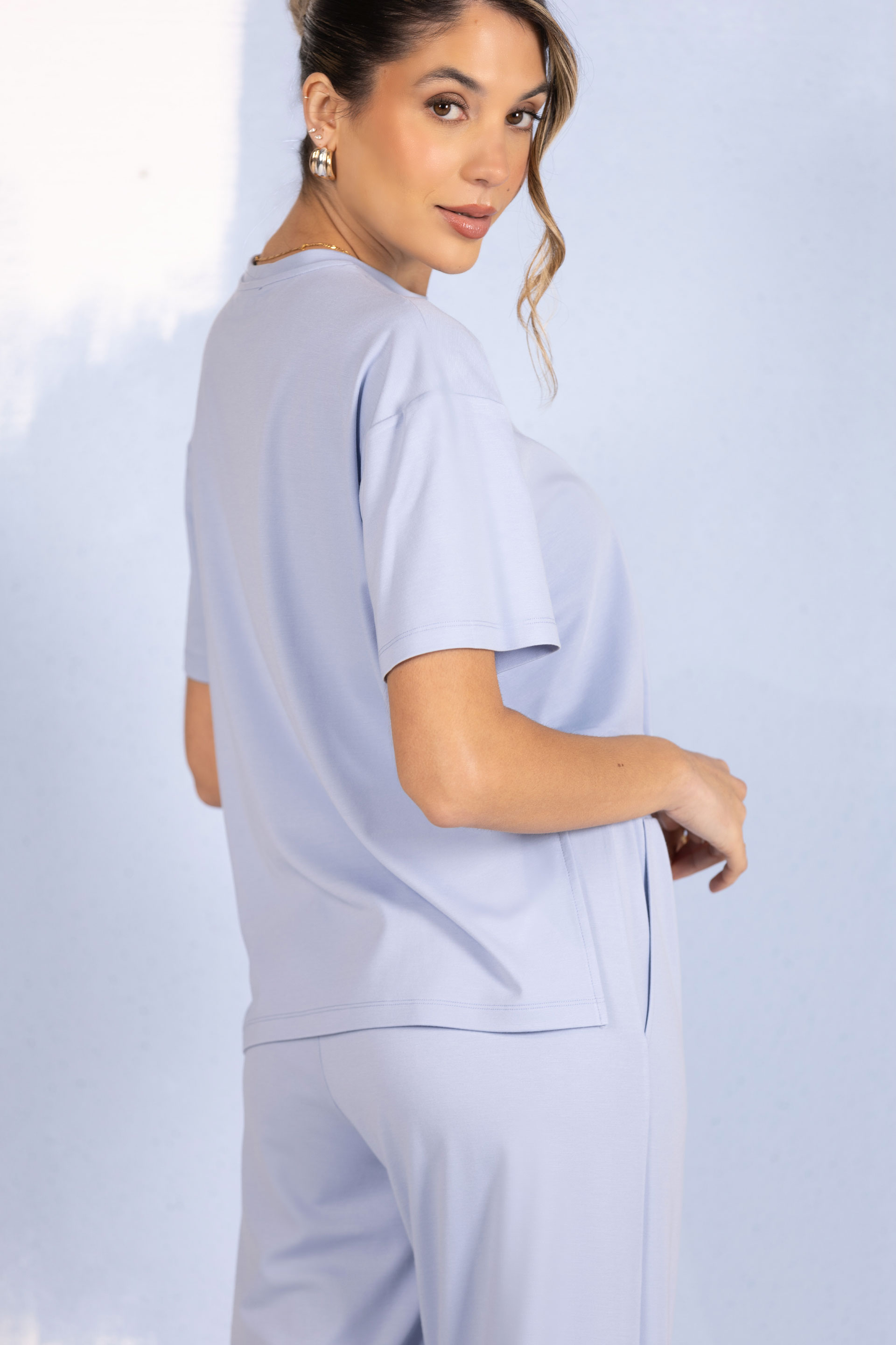 Knit t-shirt with chest pocket and print