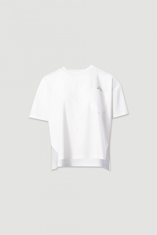 Knit t-shirt with chest pocket and print