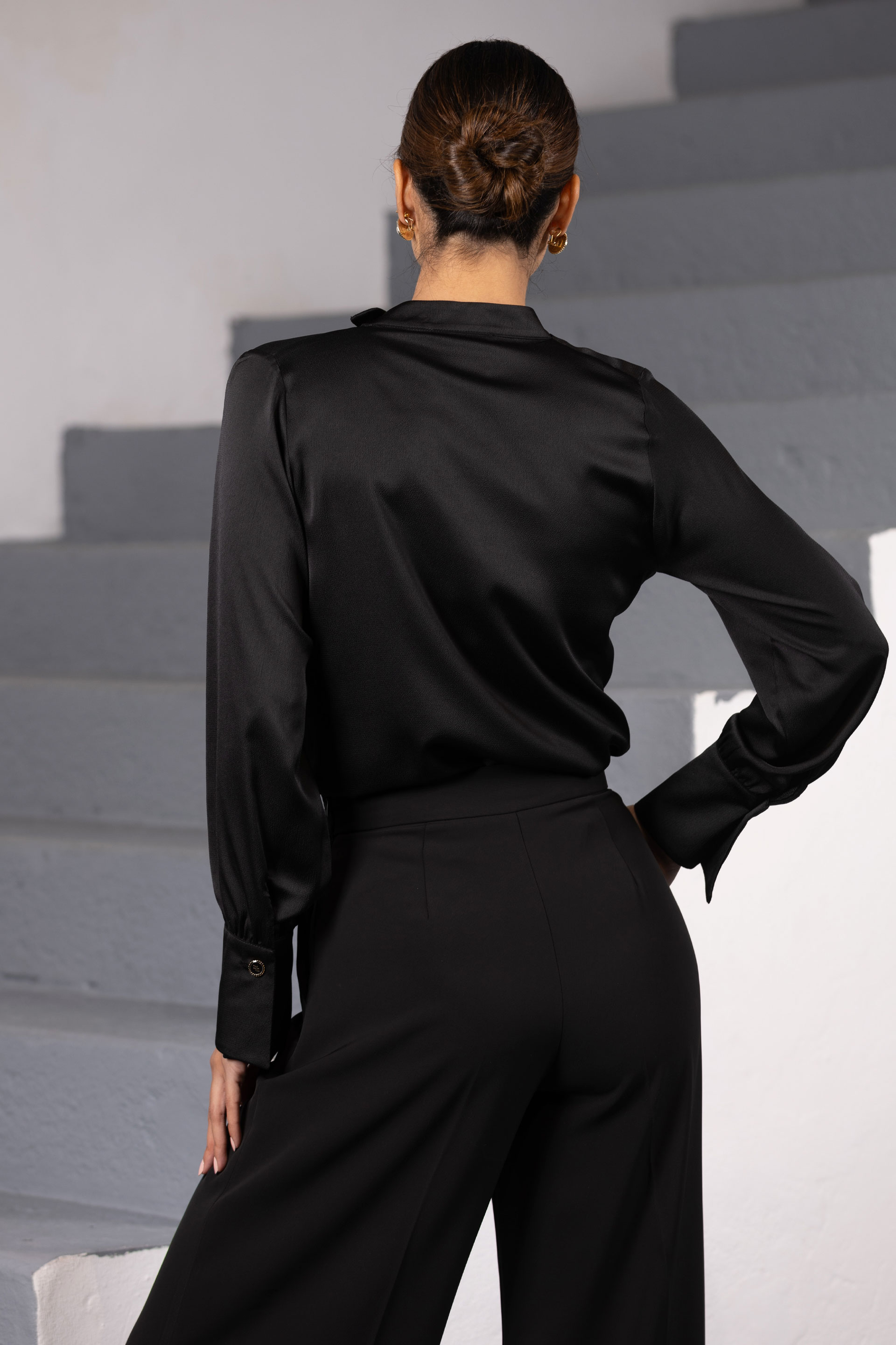 Satin tunic with draped neckline