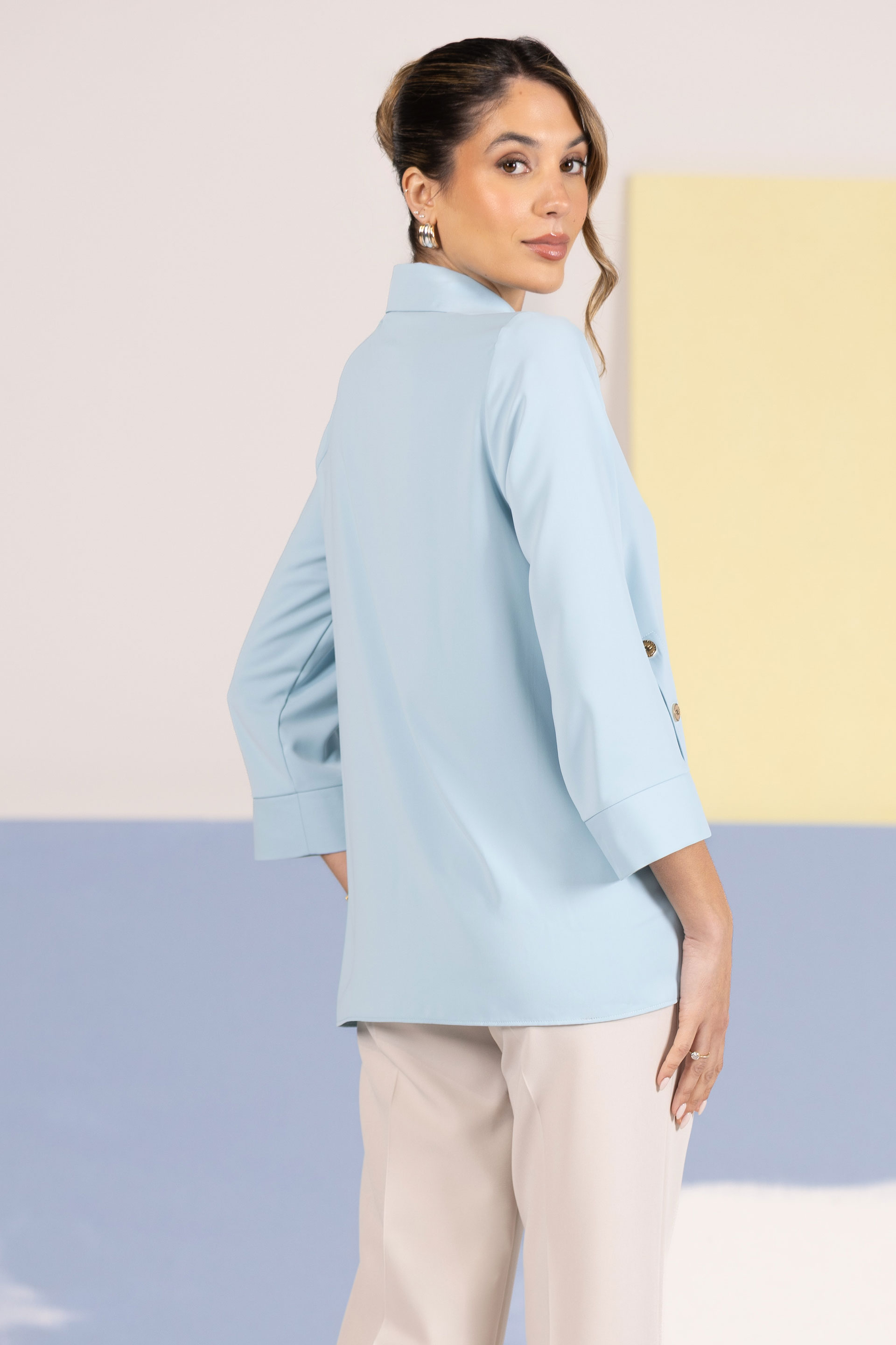 Asymmetrical tunic with keyhole neckline