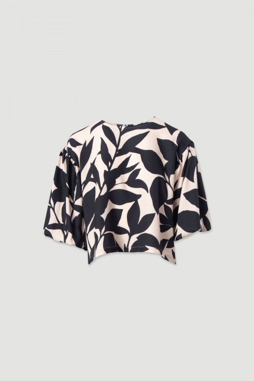 Short printed tunic with puff short sleeves