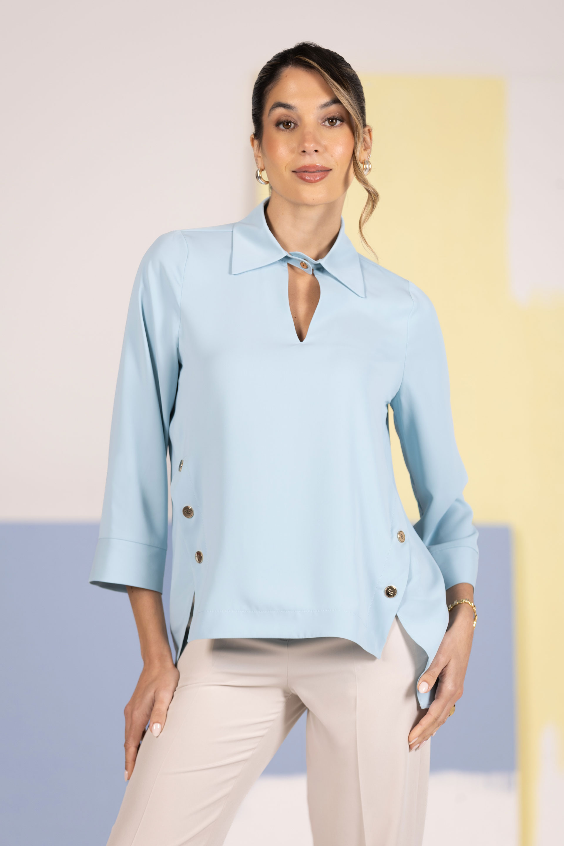 Asymmetrical tunic with keyhole neckline