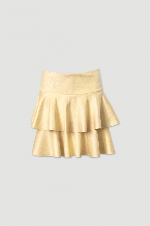 Short ruffled skirt in peach-skin fabric Short ruffled skirt in peach-skin fabric