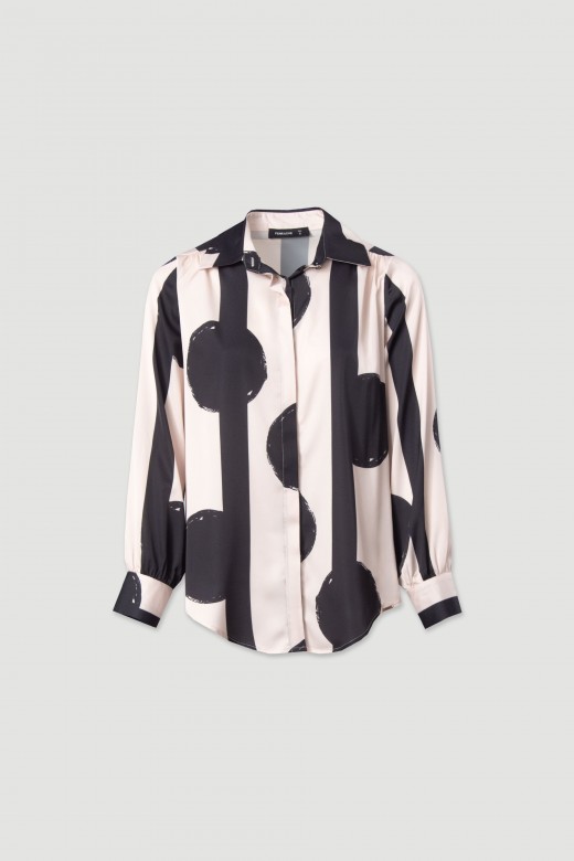 Satin printed blouse with collar