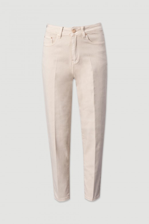 High-waisted cotton twill trousers