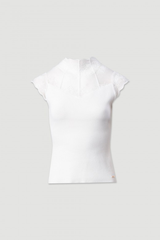 Knit top with lace detail