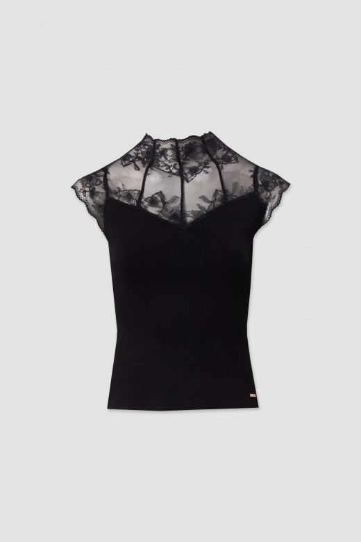Knit top with lace detail Knit top with lace detail