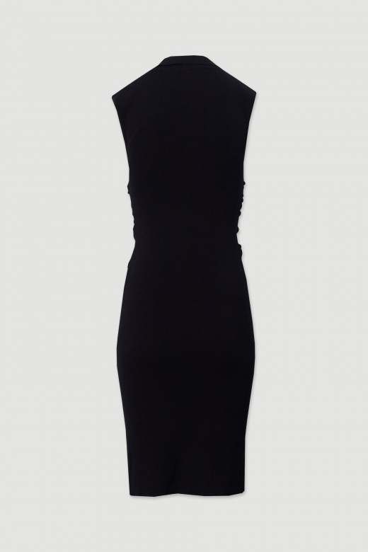 Midi knit dress with ruching and metallic buttons Midi knit dress with ruching and metallic buttons