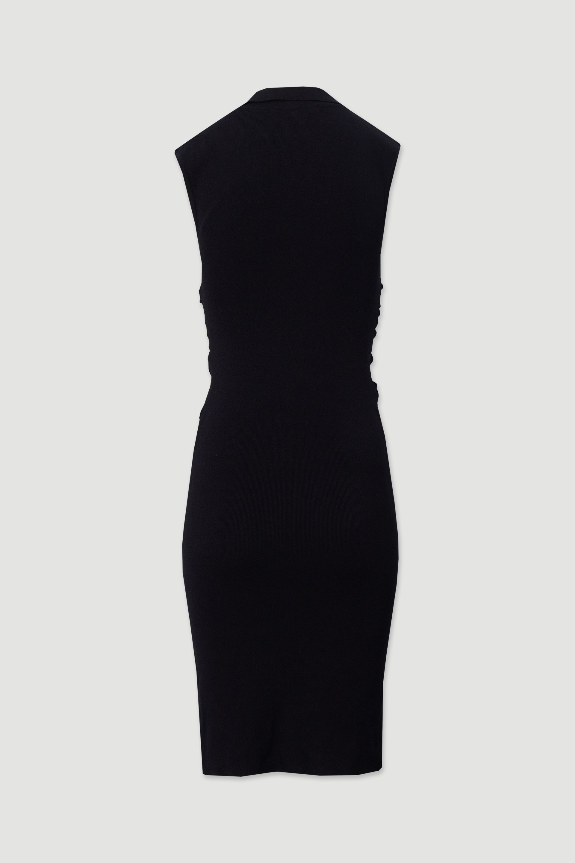 Midi knit dress with ruching and metallic buttons