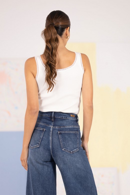 Ribbed knit top with lace detail Ribbed knit top with lace detail