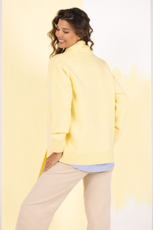 Knit sweater with fixed scarf effect