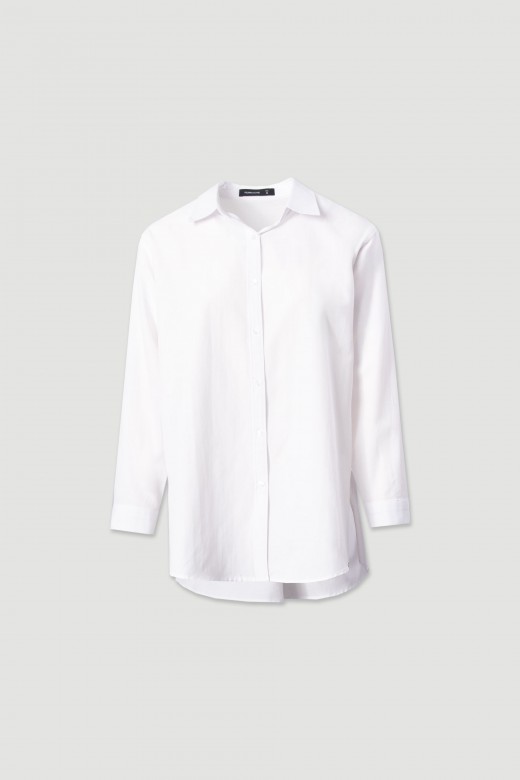 Long cotton shirt with side slits