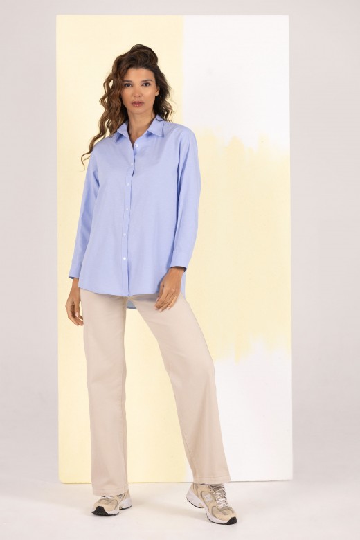 Long cotton shirt with side slits